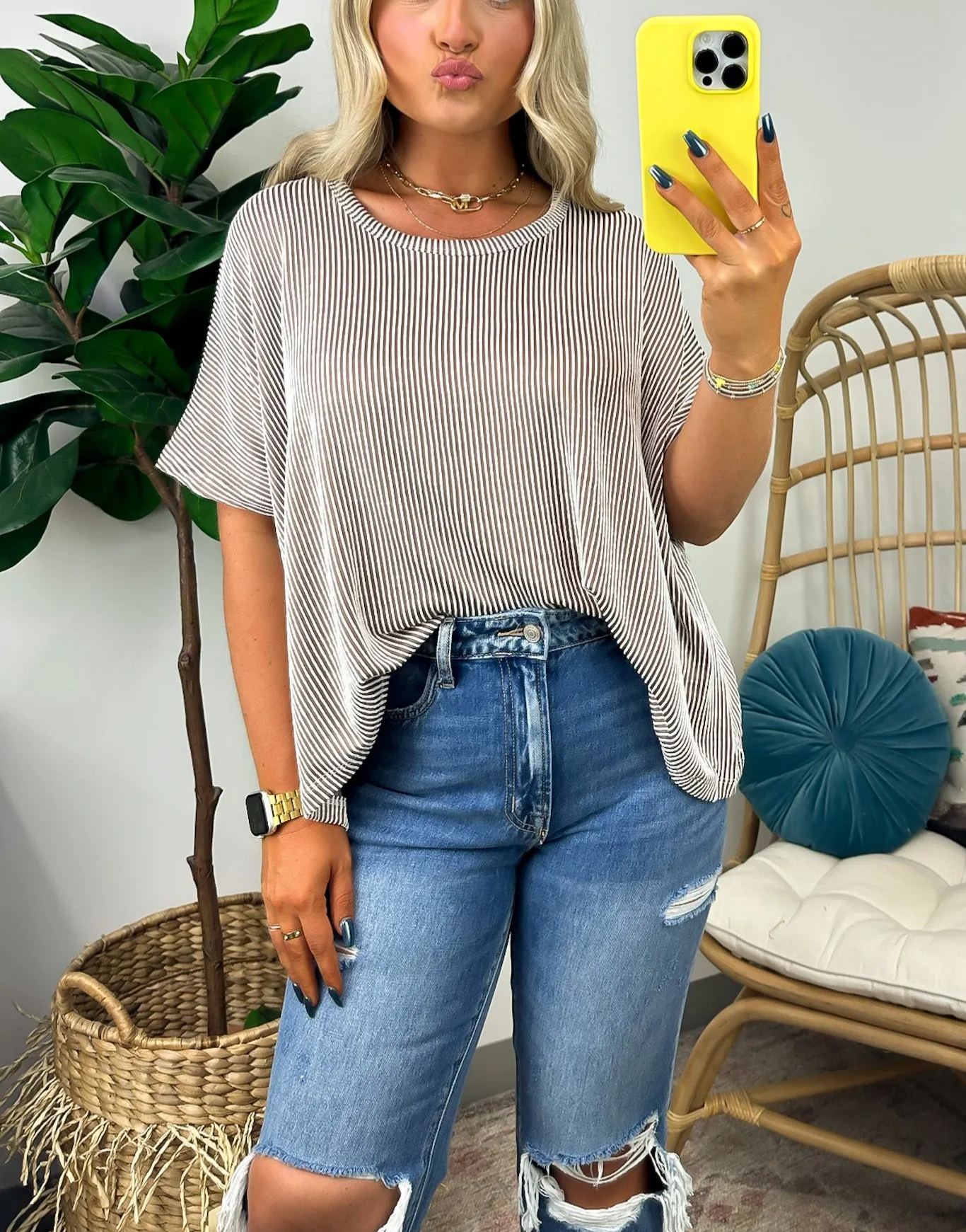 Hot Sale Two Tone Rib Knit Oversized Top