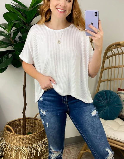 Hot Sale Two Tone Rib Knit Oversized Top