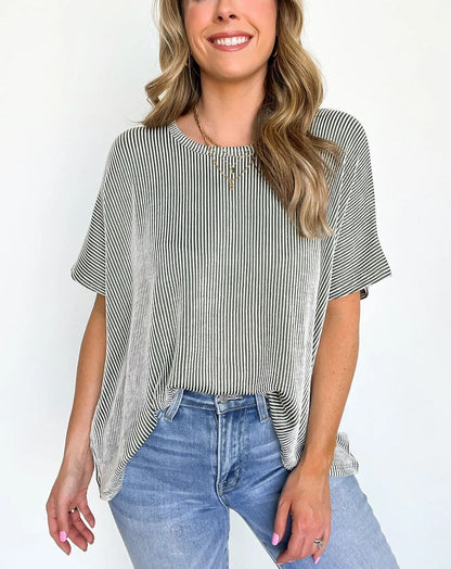 Hot Sale Two Tone Rib Knit Oversized Top