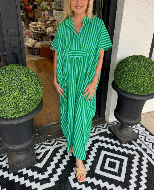 ✨Women's V Neck Striped Shirt Dress