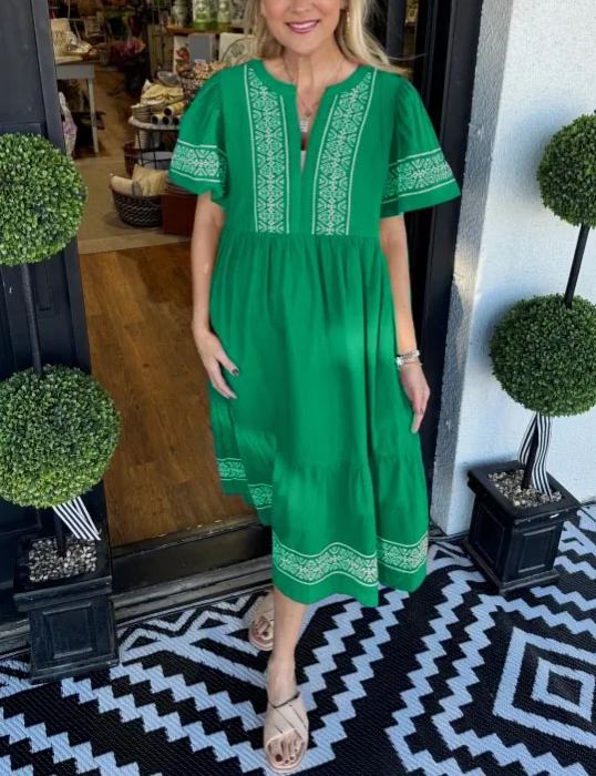 ✨2025 V-Neck layered Boho Maxi Dress With Pockets