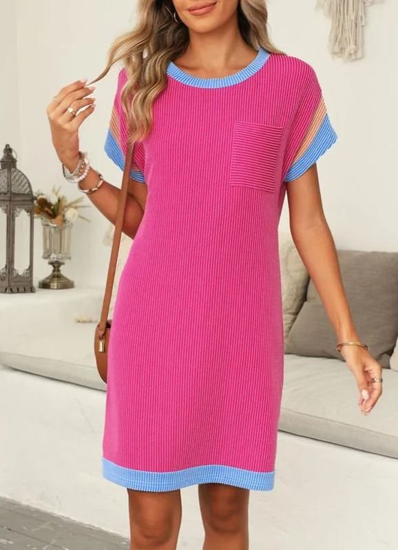 ✨Women‘s Casual Color Block Textured Dress