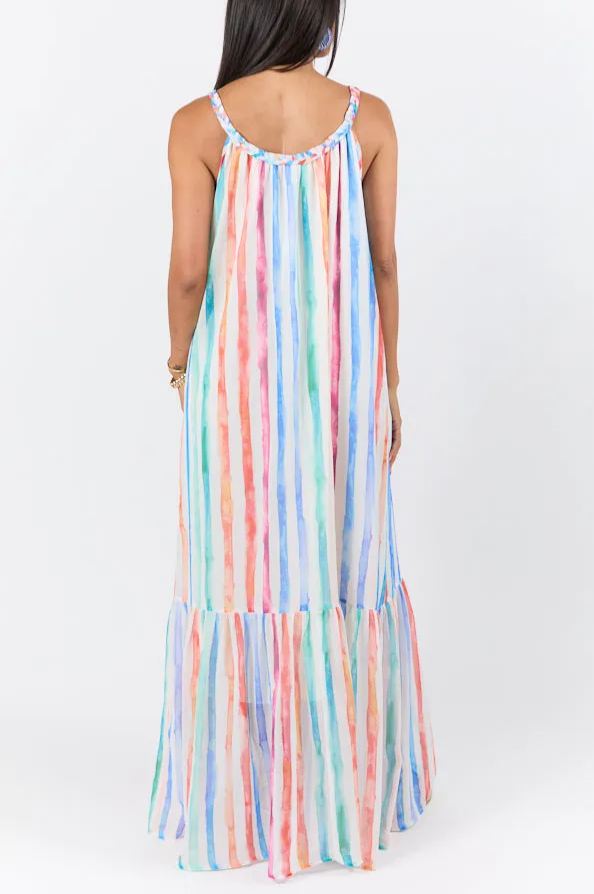✨Painting The Sky Multi Watercolor Chiffon Maxi Dress SALE