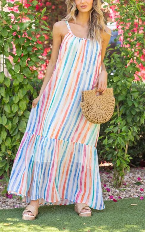 ✨Painting The Sky Multi Watercolor Chiffon Maxi Dress SALE