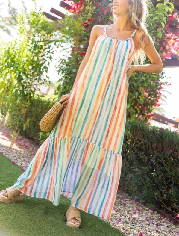 ✨Painting The Sky Multi Watercolor Chiffon Maxi Dress SALE