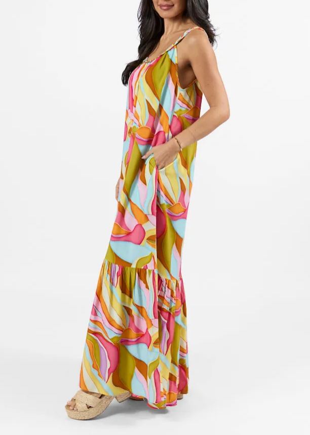 ✨Painting The Sky Multi Watercolor Chiffon Maxi Dress SALE