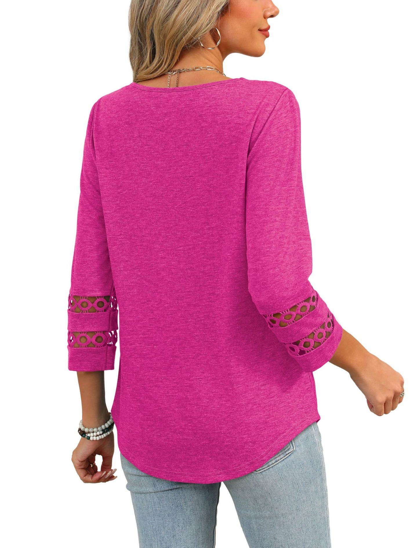 ✨Womens 3/4 Length Sleeve Tops Trendy V Neck T Shirts