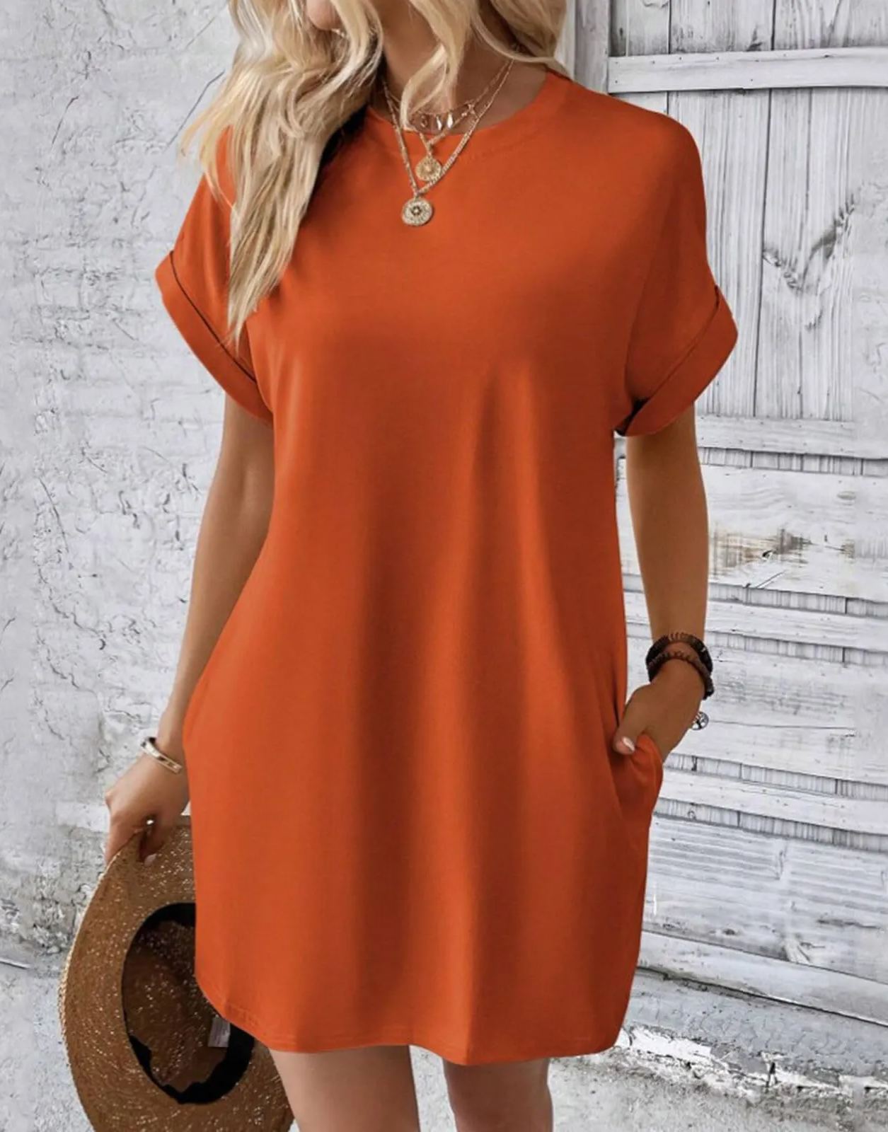 Women's Casual Short Sleeve T-Shirt Dress with Pockets
