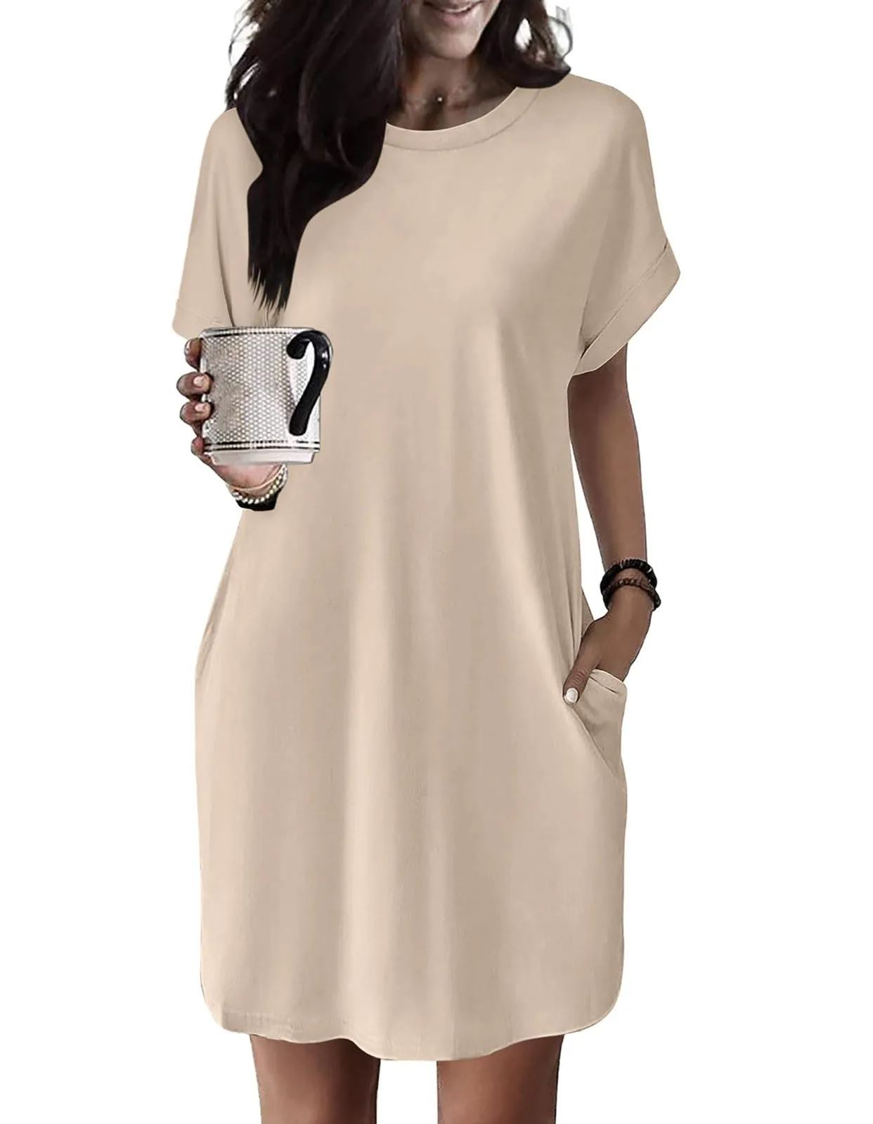 Women's Casual Short Sleeve T-Shirt Dress with Pockets
