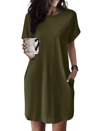 Women's Casual Short Sleeve T-Shirt Dress with Pockets