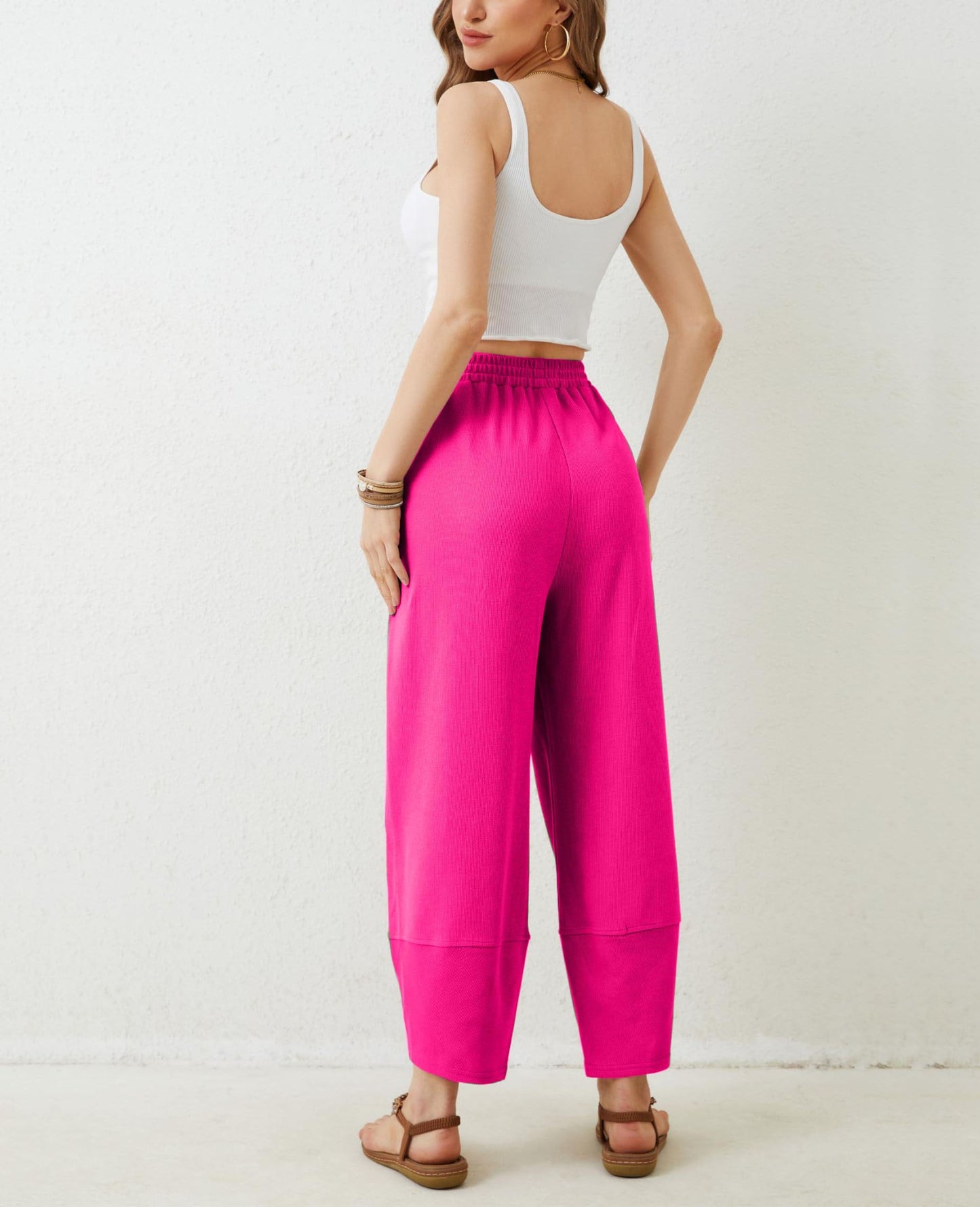 ⏰Hot Sale-Womens Elastic Waisted Loose Palazzo Harem Pants with Pockets