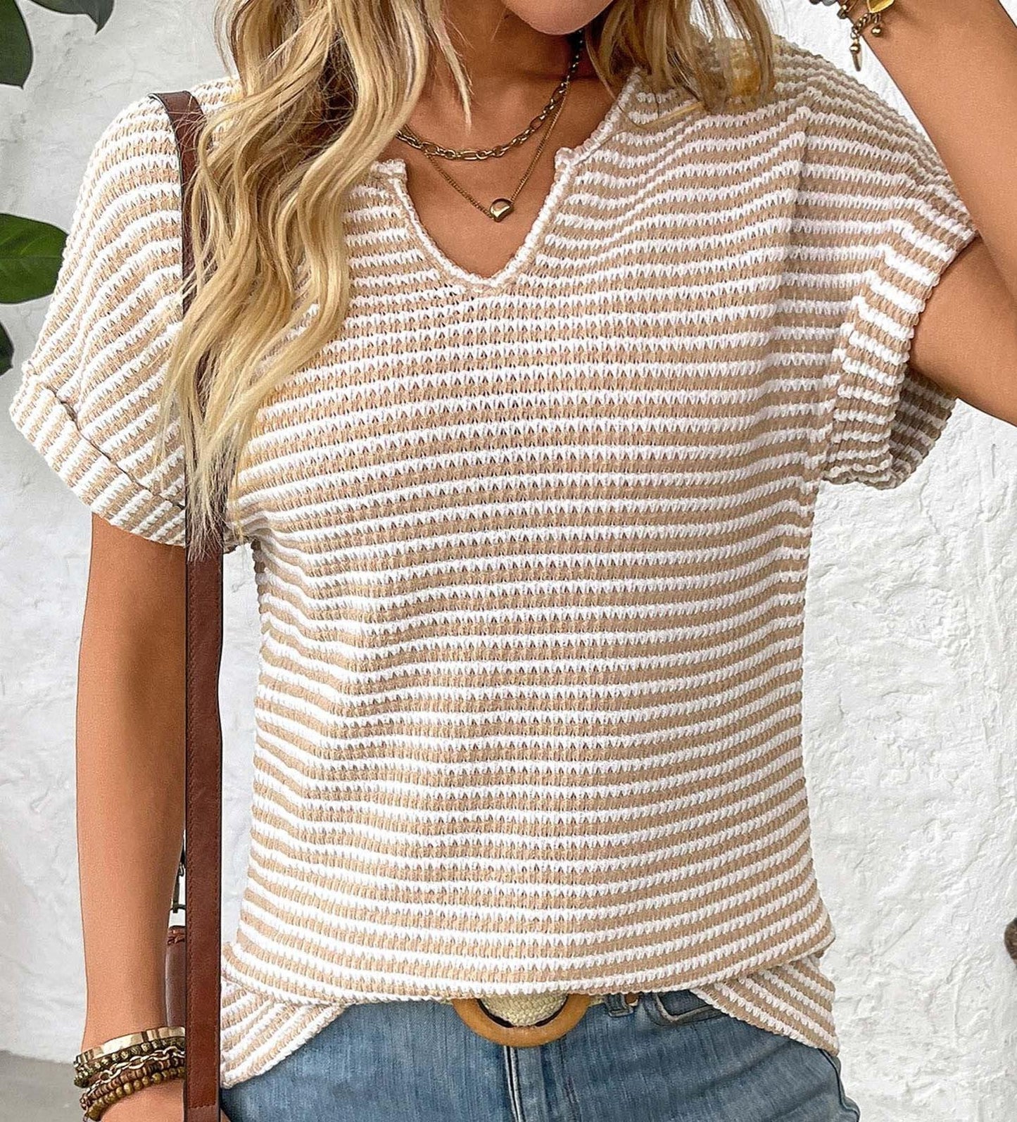 ✨Women's Summer Ribbed V Neck Rolled Hem Knit Top