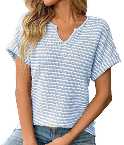 ✨Women's Summer Ribbed V Neck Rolled Hem Knit Top