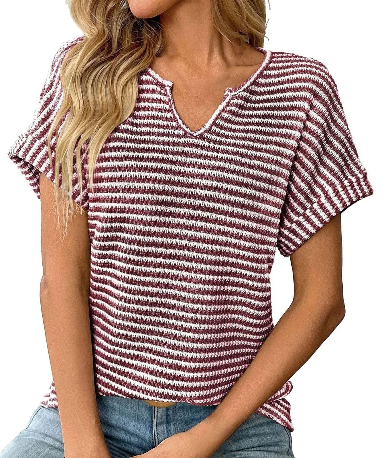 ✨Women's Summer Ribbed V Neck Rolled Hem Knit Top