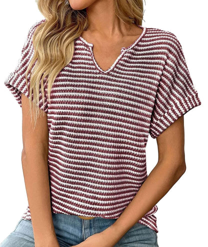 ✨Women's Summer Ribbed V Neck Rolled Hem Knit Top