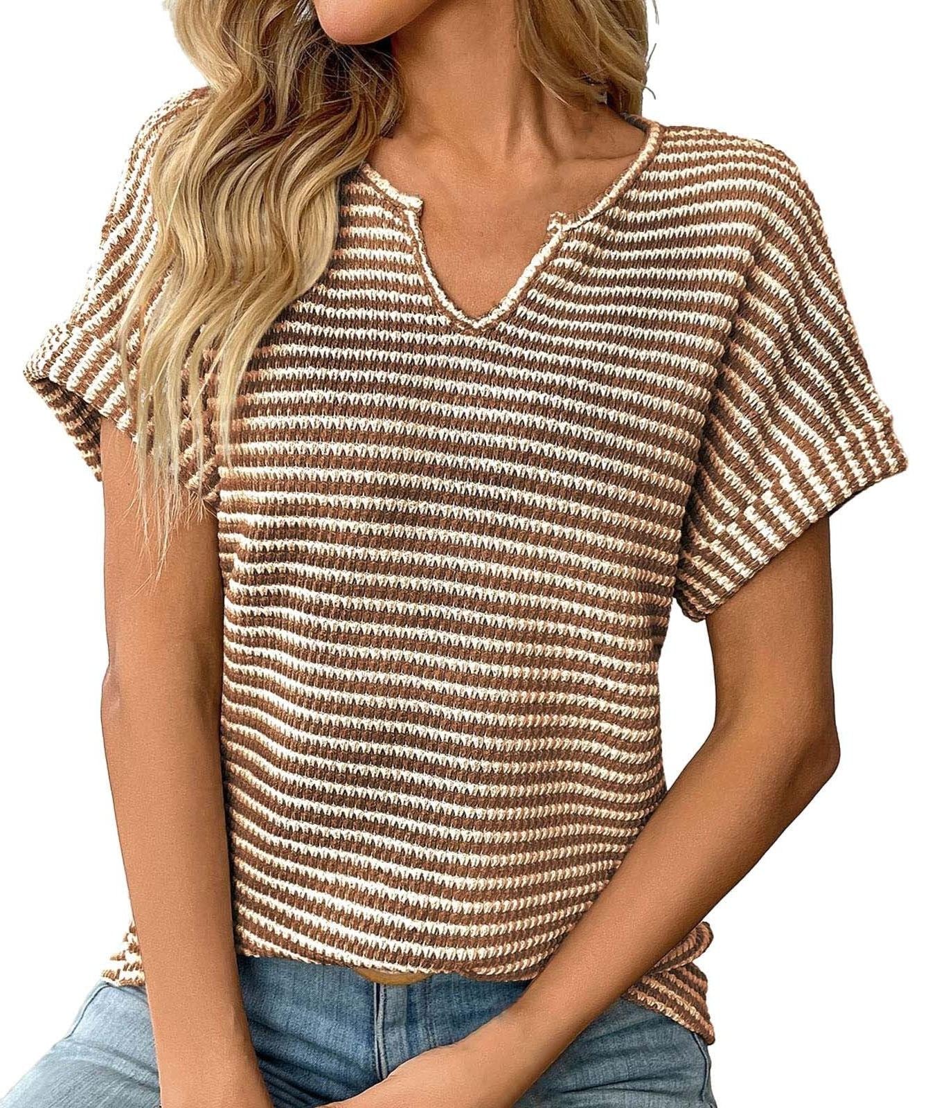 ✨Women's Summer Ribbed V Neck Rolled Hem Knit Top