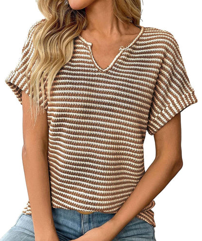 ✨Women's Summer Ribbed V Neck Rolled Hem Knit Top