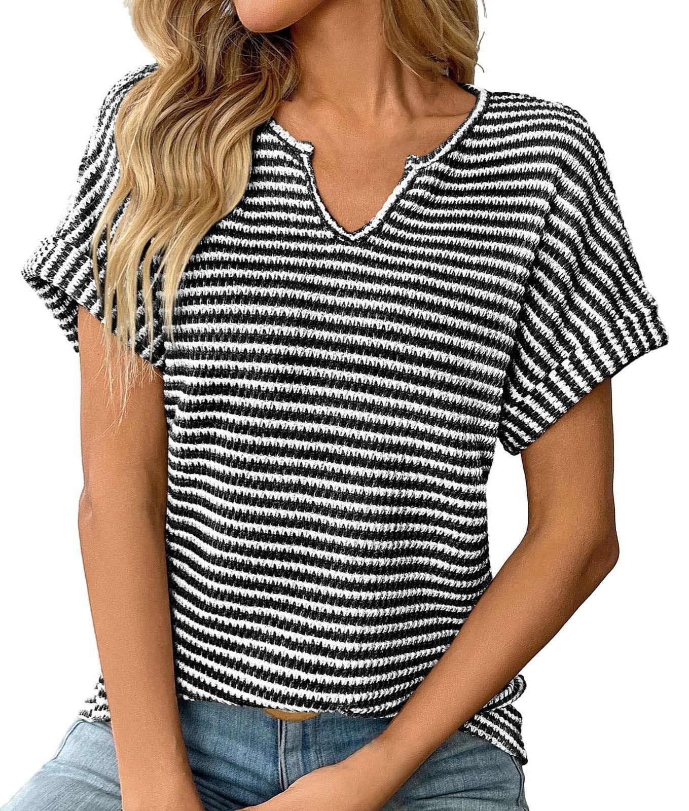 ✨Women's Summer Ribbed V Neck Rolled Hem Knit Top
