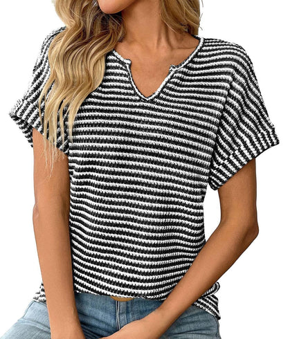 ✨Women's Summer Ribbed V Neck Rolled Hem Knit Top