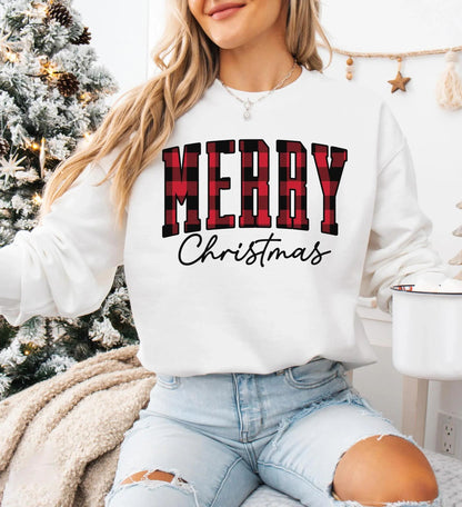 “Merry Christmas” Plaid Graphic Sweatshirt