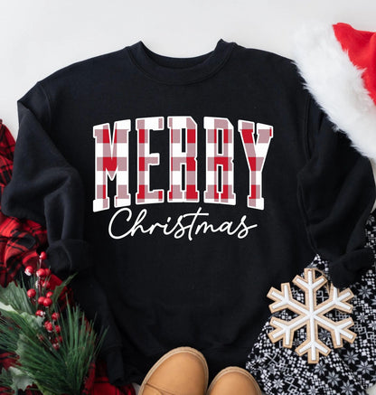 “Merry Christmas” Plaid Graphic Sweatshirt