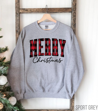 “Merry Christmas” Plaid Graphic Sweatshirt