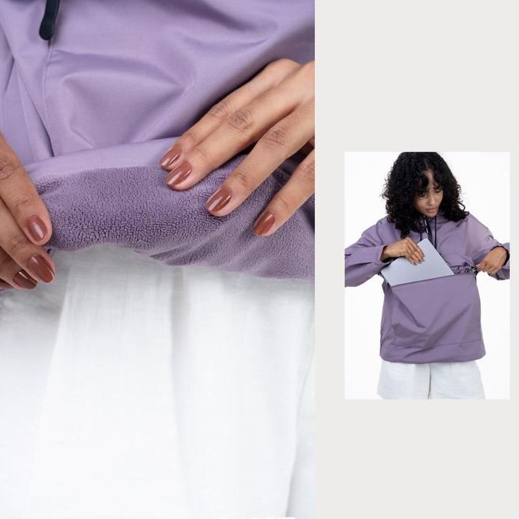 ⏰Hot Sale-Fleece-lined Waterproof Raincoat Hoodie With Kangaroo Pocket