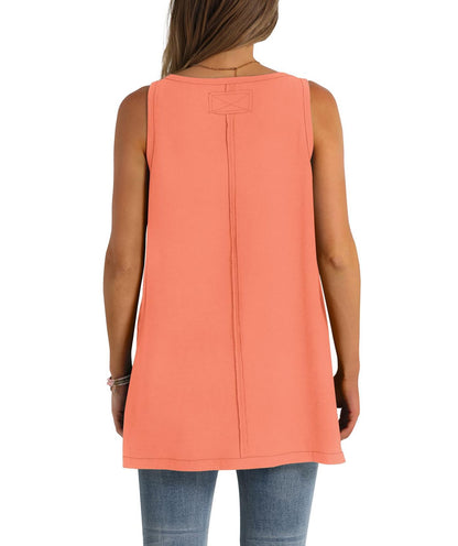 Women Scoop Neck Summer Side Split Sleeveless Shirts