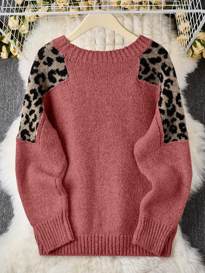 Women's Leopard Print Patchwork Sweater