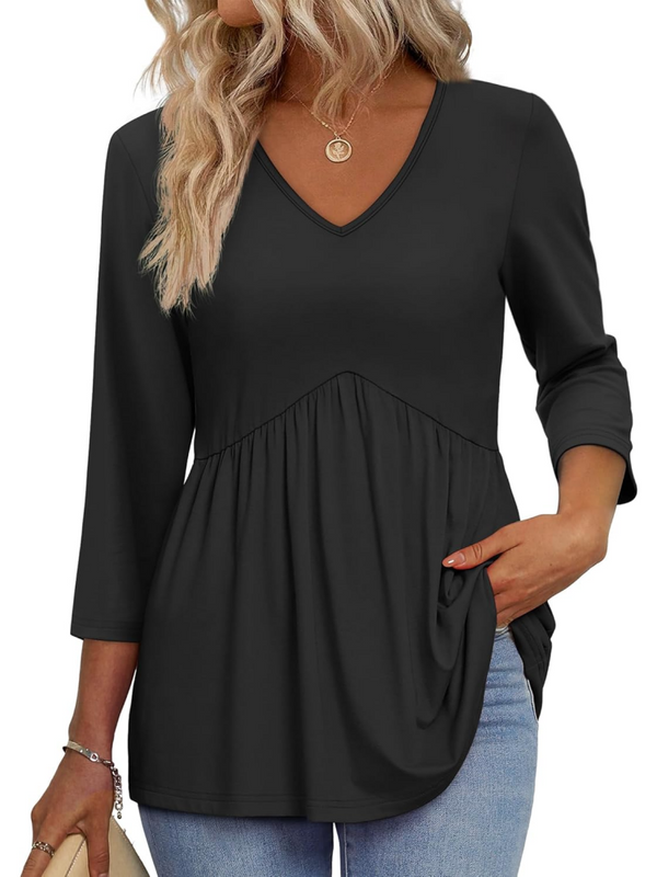 ⏰Hot Sale-Women's V-Neck 3/4 Sleeve Ruffled hem Top
