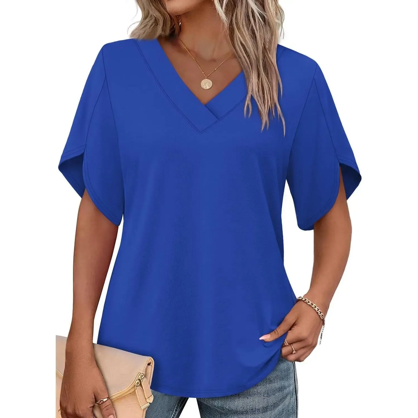 ✨Women's Summer Short Petal Sleeve Fashion V Neck Outfits Tops