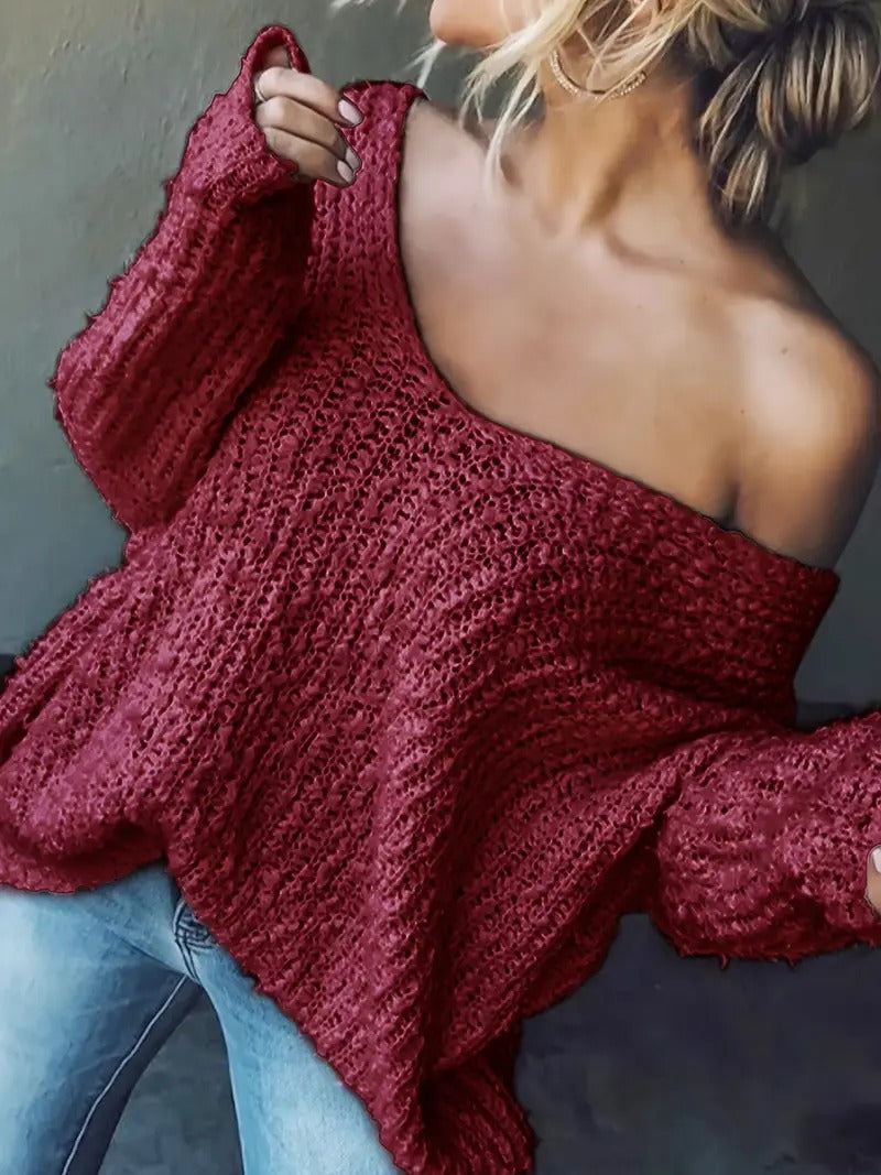 ⏰Hot Sale-Women's Off-the-Shoulder Sweater Loose Lightweight Pullover Top