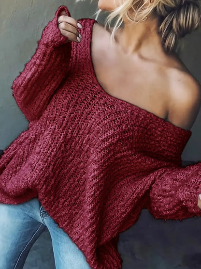 ⏰Hot Sale-Women's Off-the-Shoulder Sweater Loose Lightweight Pullover Top