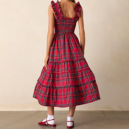 Women’s Sleeveless Plaid Ruffle A-Line Dress