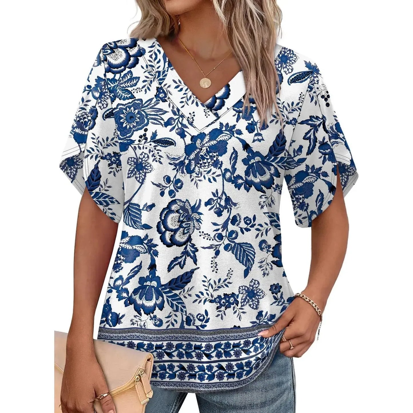 ✨Women's Summer Short Petal Sleeve Fashion V Neck Outfits Tops