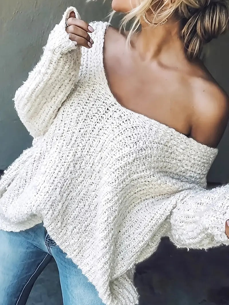 ⏰Hot Sale-Women's Off-the-Shoulder Sweater Loose Lightweight Pullover Top