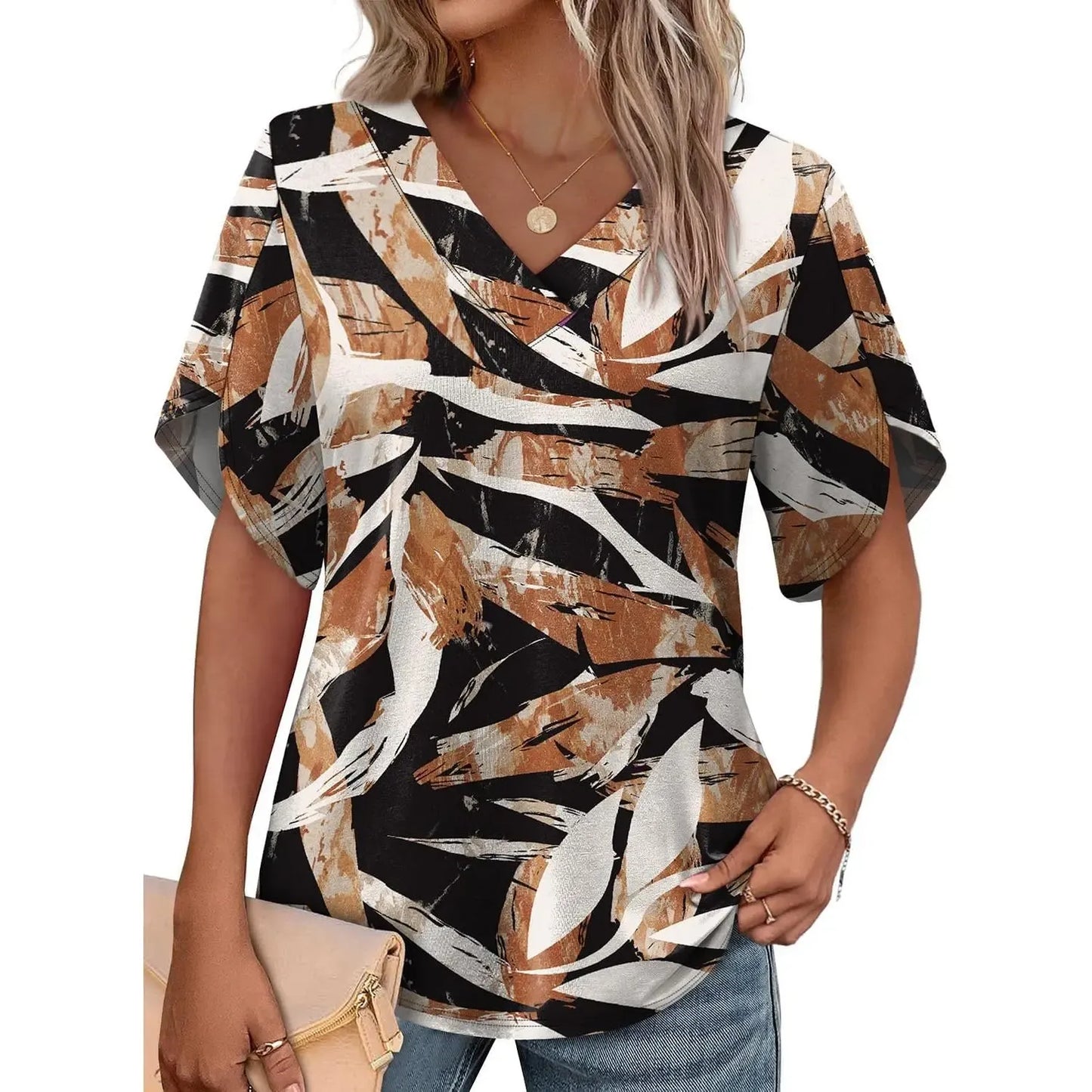 ✨Women's Summer Short Petal Sleeve Fashion V Neck Outfits Tops