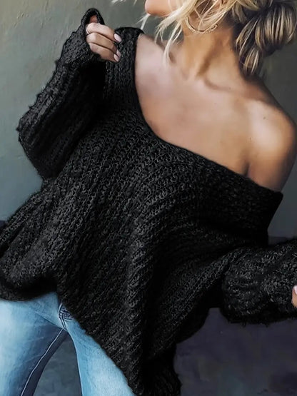 ⏰Hot Sale-Women's Off-the-Shoulder Sweater Loose Lightweight Pullover Top