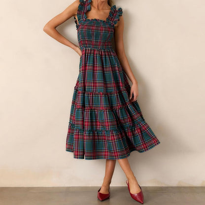 Women’s Sleeveless Plaid Ruffle A-Line Dress