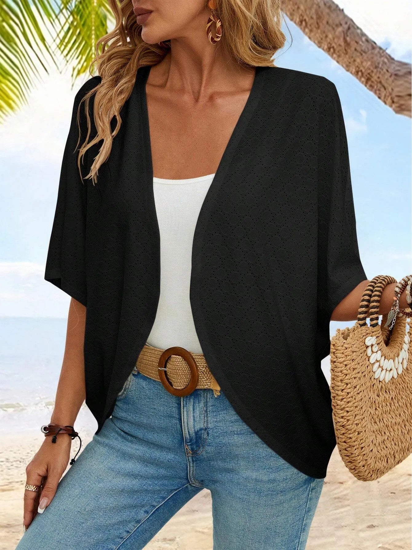 HOT SALE Women's Casual Lightweight Half Sleeve Hollow Cardigan