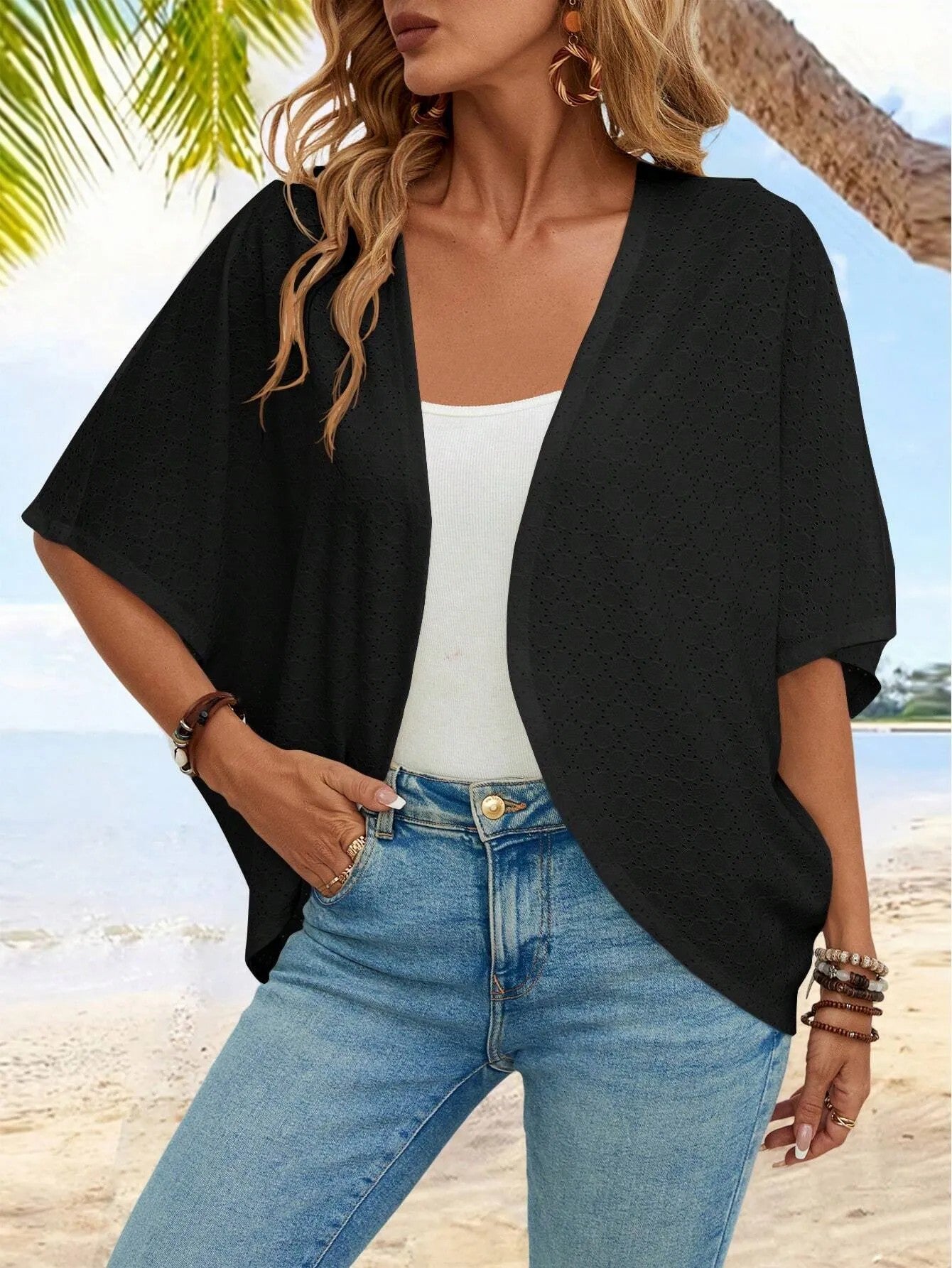 HOT SALE Women's Casual Lightweight Half Sleeve Hollow Cardigan