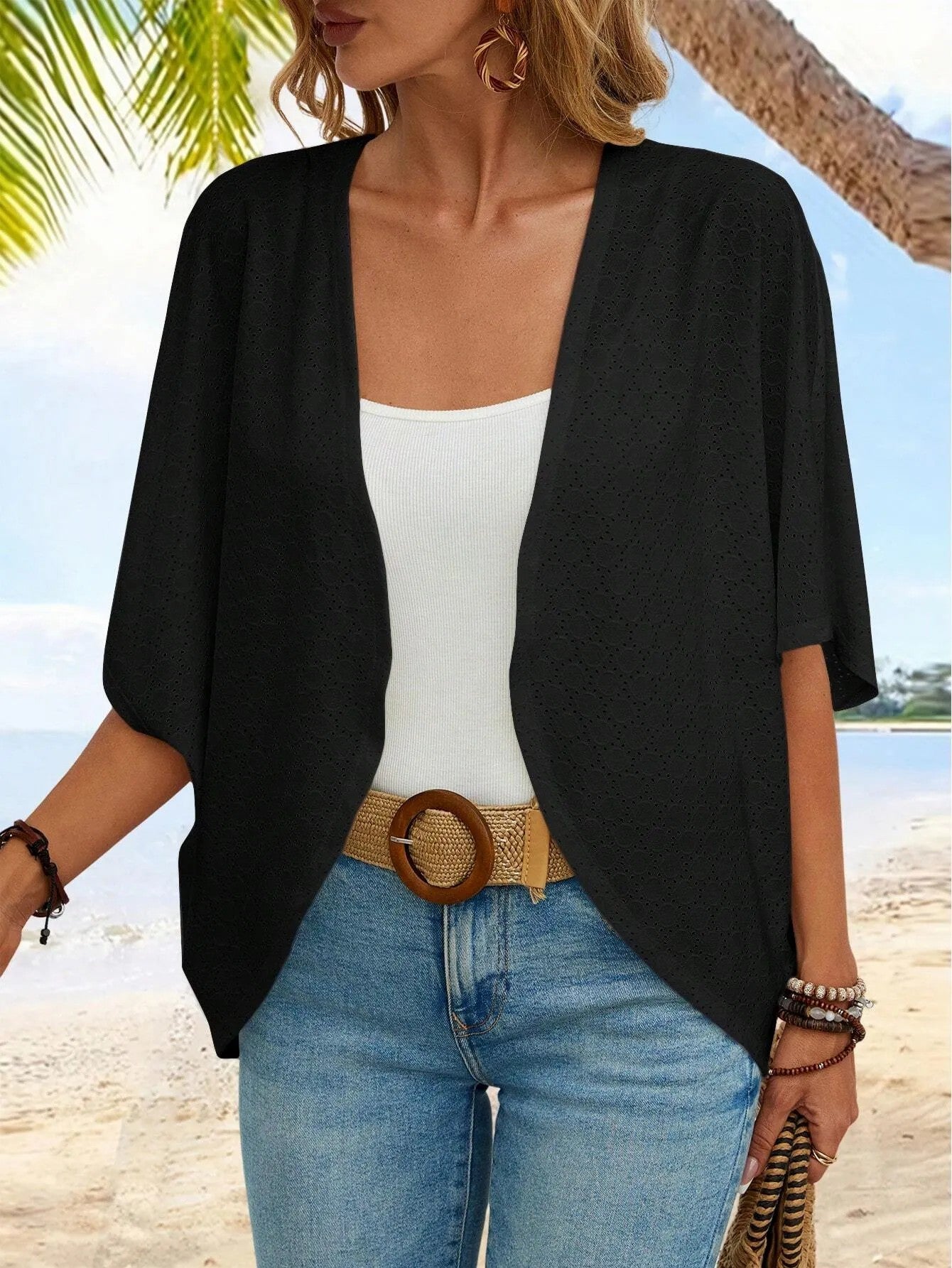 HOT SALE Women's Casual Lightweight Half Sleeve Hollow Cardigan