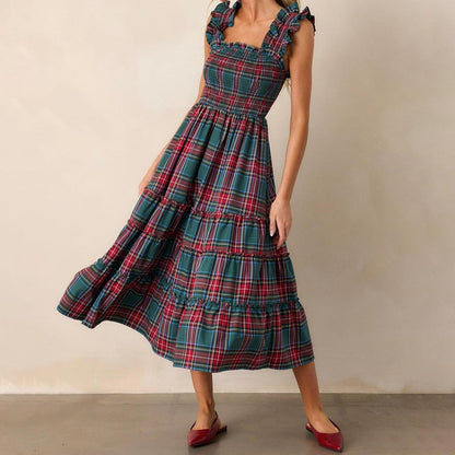 Women’s Sleeveless Plaid Ruffle A-Line Dress