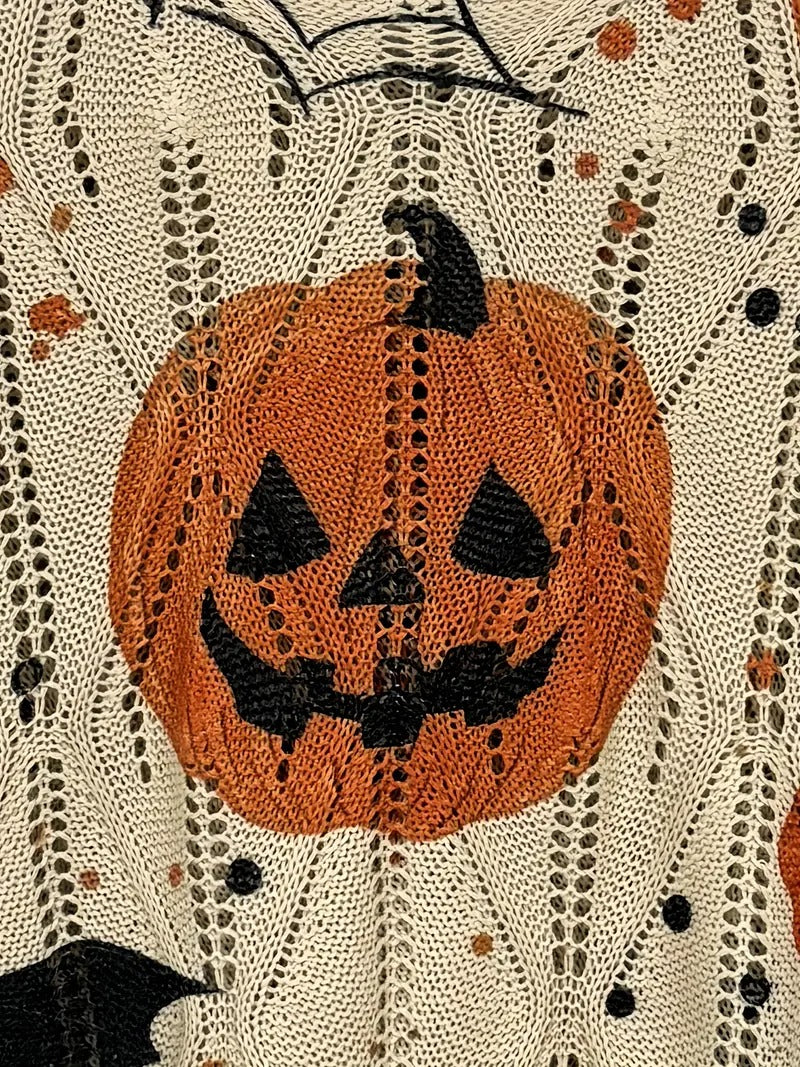 ⏰Hot Sale-Halloween Crew Neck Pumpkin Loose Fit Long Sleeve Cutout Sweater
