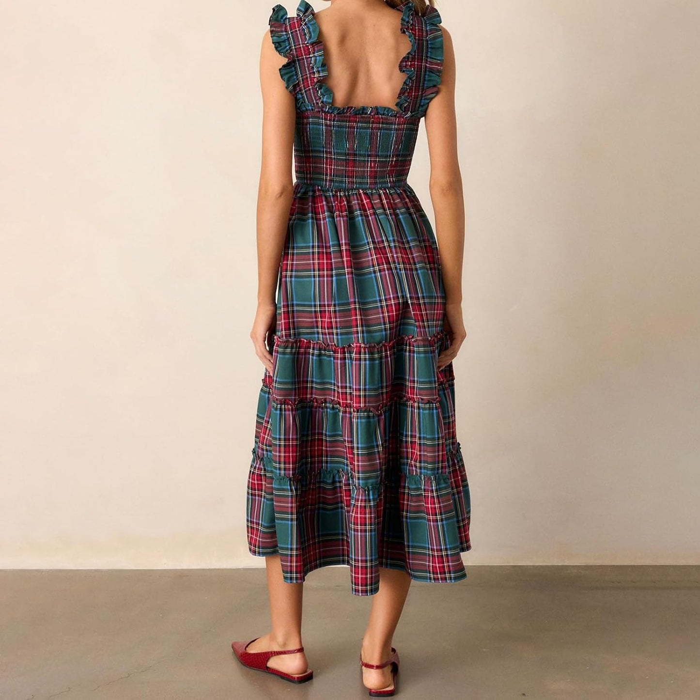 Women’s Sleeveless Plaid Ruffle A-Line Dress