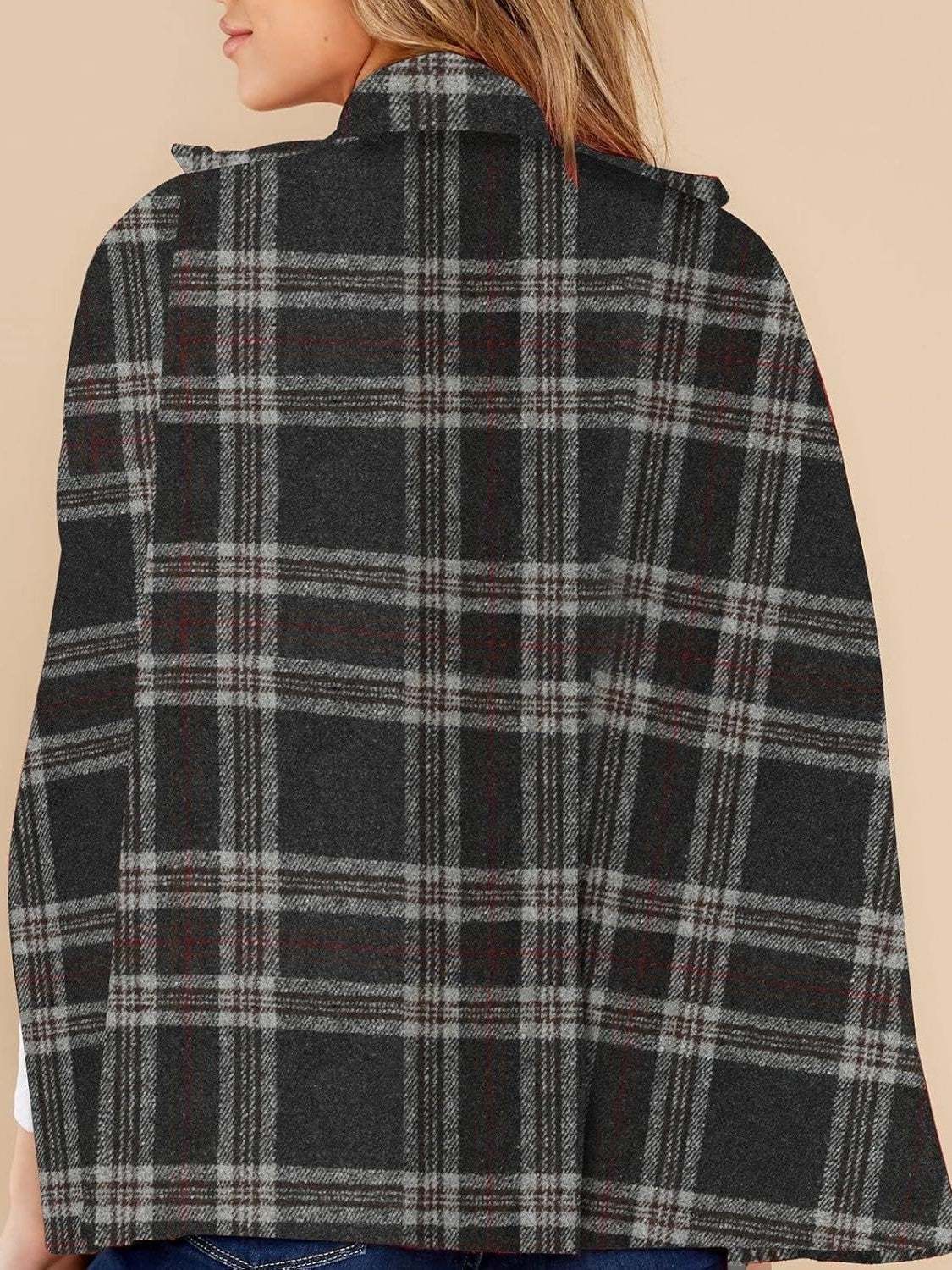 Women's Plaid Winter Cape Coat
