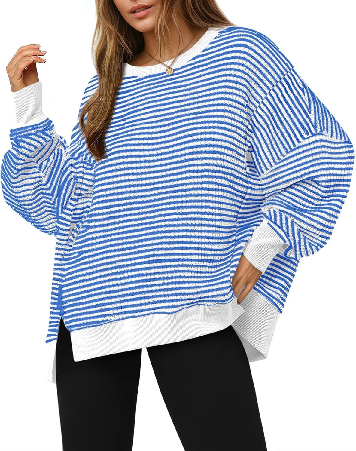 ✨Women's Oversized Sweatshirt Waffle Long Sleeve Split Pullover Tunic Tops