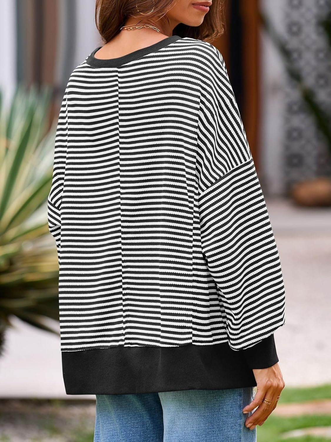 ✨Women's Oversized Sweatshirt Waffle Long Sleeve Split Pullover Tunic Tops