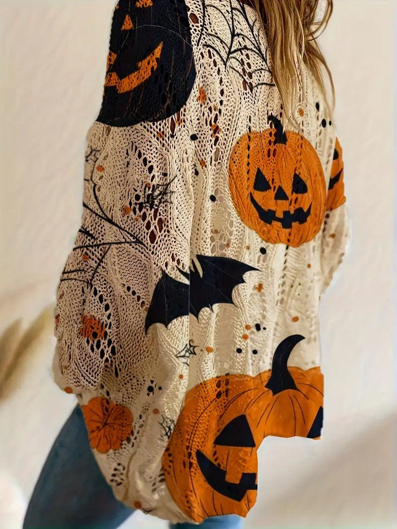 ⏰Hot Sale-Halloween Crew Neck Pumpkin Loose Fit Long Sleeve Cutout Sweater