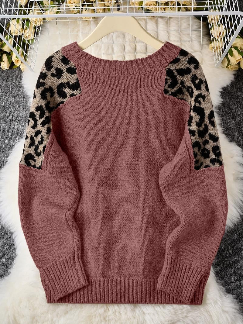 Women's Leopard Print Patchwork Sweater